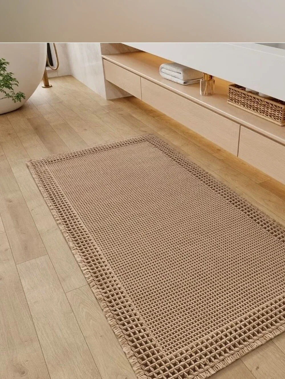 Waffle Bathroom Runner Rugs, Super Absorbent Bath Mat Non Slip 61x183